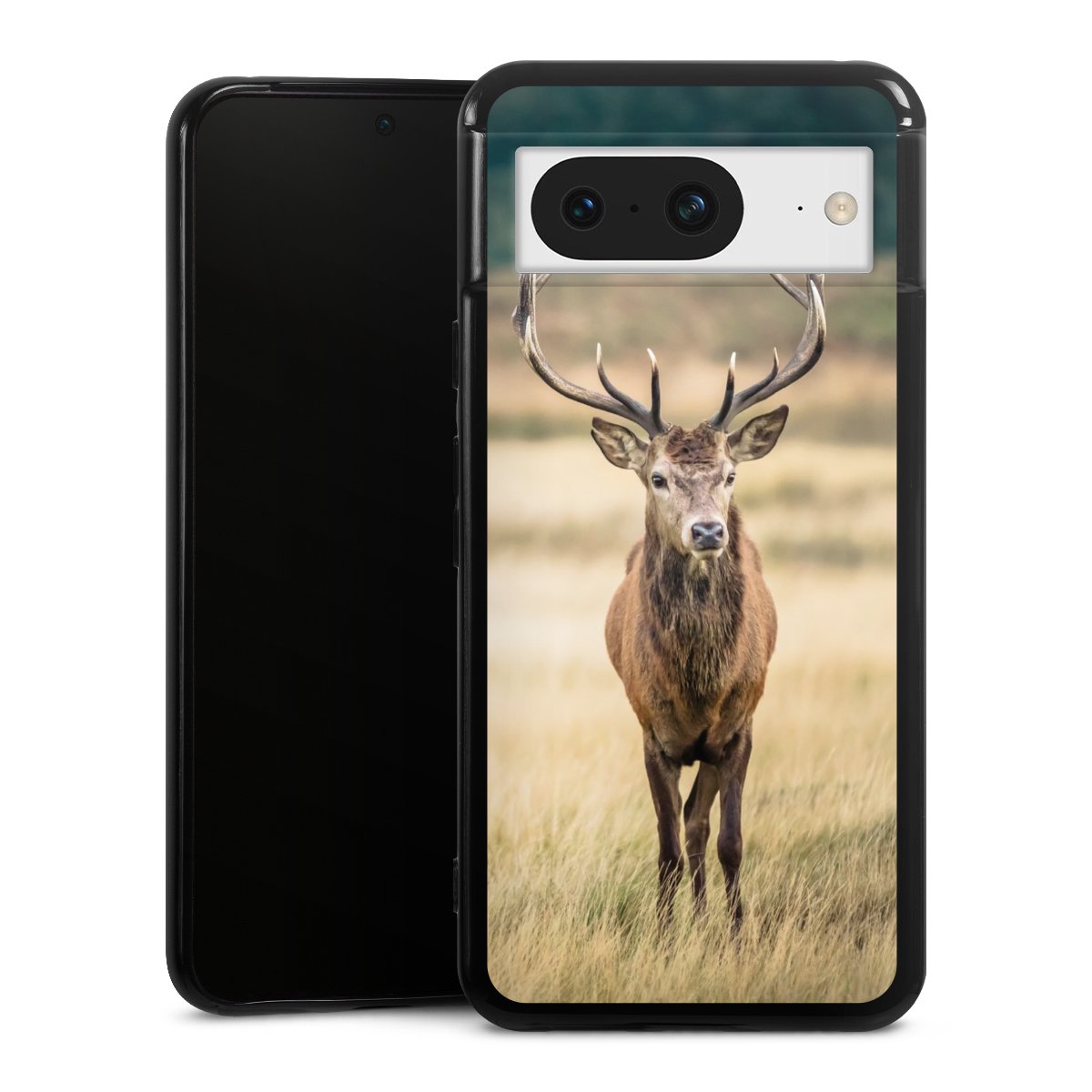 Google Pixel 8 Handy Silikon Hülle Case schwarz Handyhülle Deer Meadow Forrest