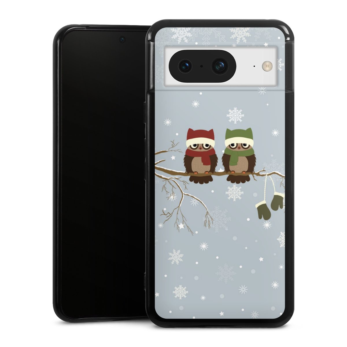 Google Pixel 8 Handy Silikon Hülle Case schwarz Handyhülle Owl Winter Christmas