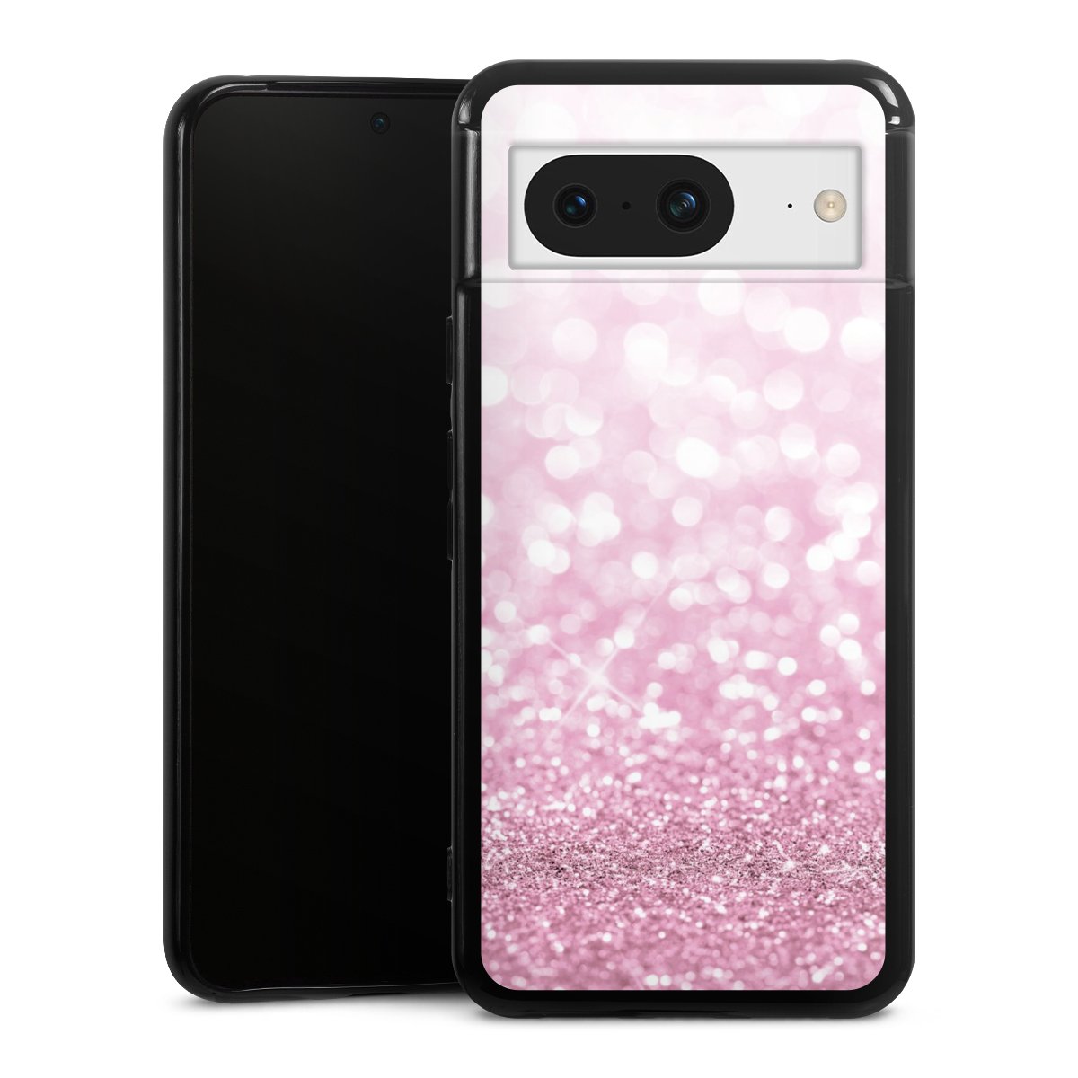 Google Pixel 8 Handy Silikon Hülle Case schwarz Handyhülle Glitzer Pink Shine