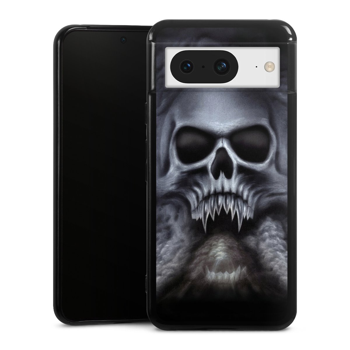 Google Pixel 8 Handy Silikon Hülle Case schwarz Handyhülle Totenkopf Skull