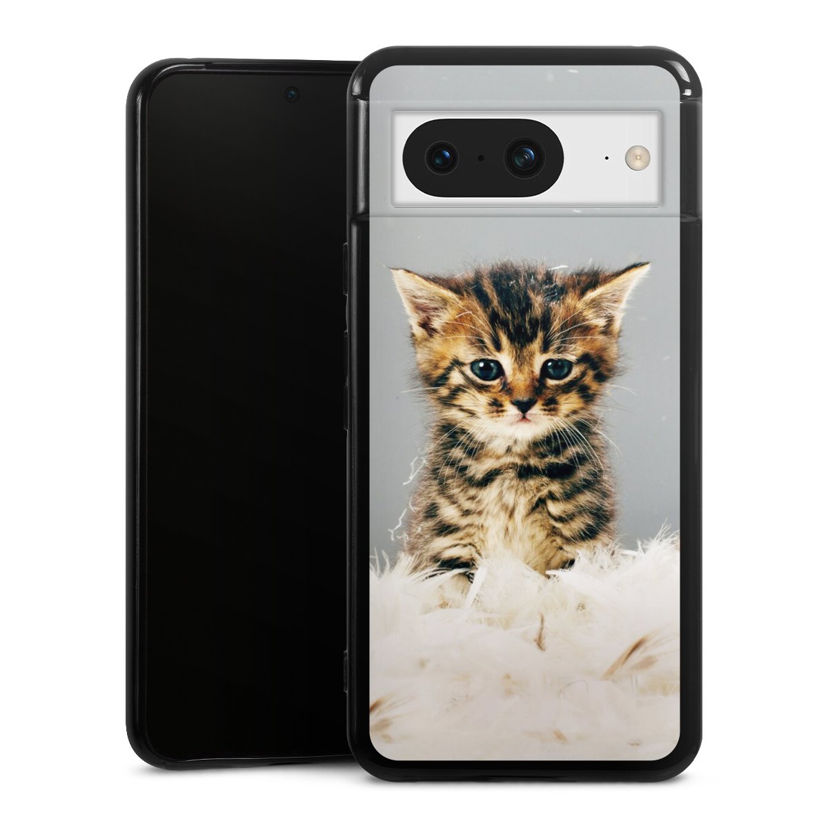 Google Pixel 8 Handy Silikon Hülle Case schwarz Handyhülle Cat Feather Pet