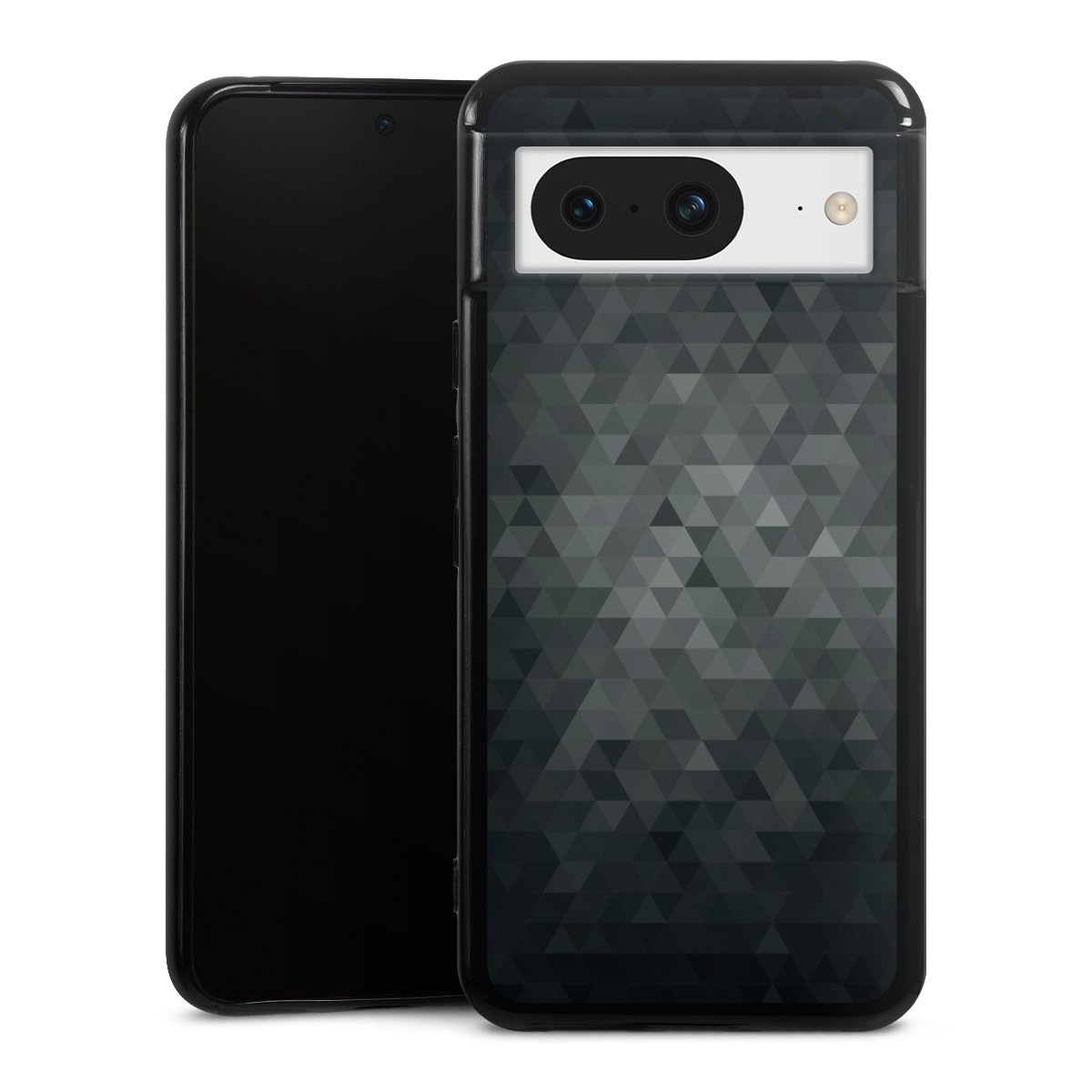 Google Pixel 8 Handy Silikon Hülle Case schwarz Handyhülle Black Triangle Muster