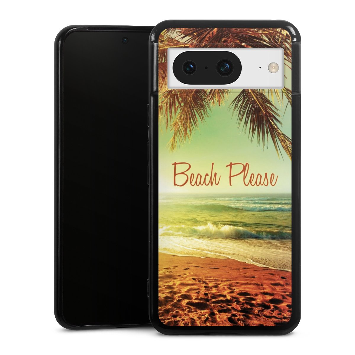 Google Pixel 8 Handy Silikon Hülle Case schwarz Handyhülle Beach Urlaub Palm Tree