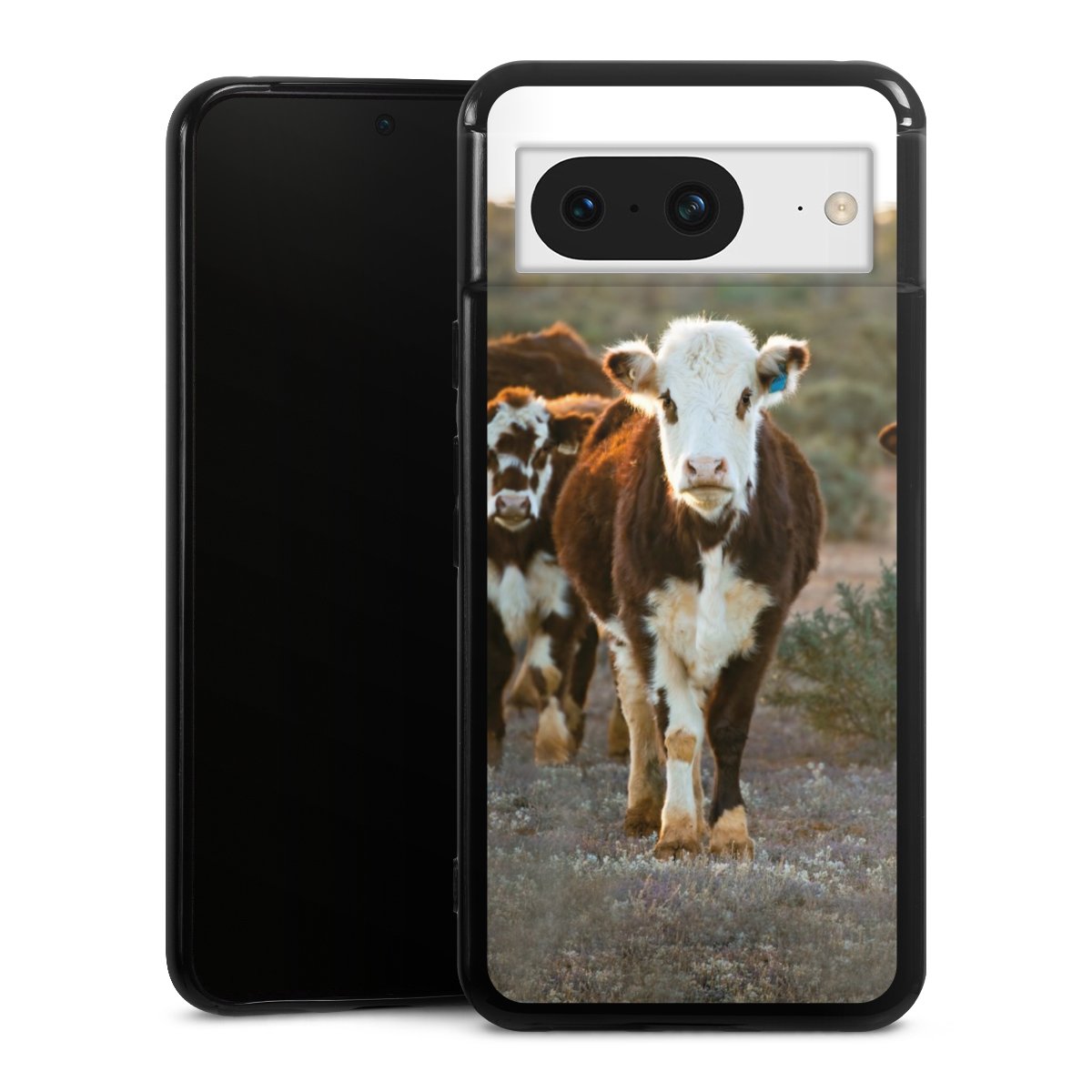 Google Pixel 8 Handy Silikon Hülle Case schwarz Handyhülle Cow Farmer Calf