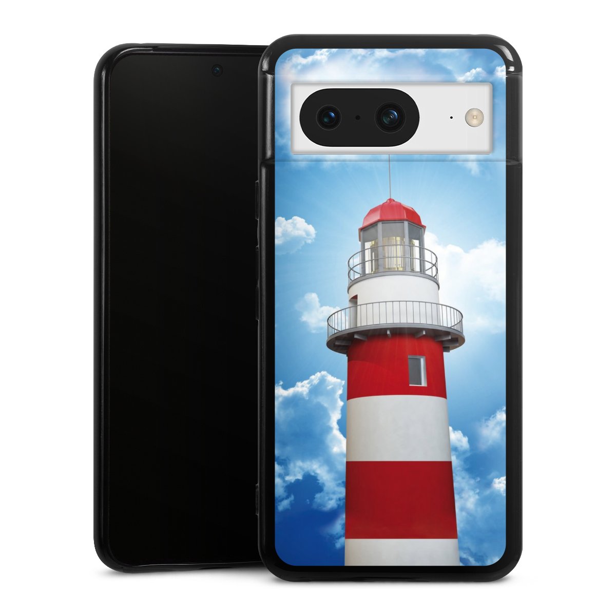 Google Pixel 8 Handy Silikon Hülle Case schwarz Handyhülle Lighthouse Sky Cloud