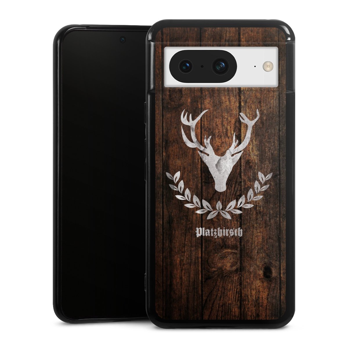 Google Pixel 8 Handy Silikon Hülle Case schwarz Handyhülle Deer Wood Wooden Look