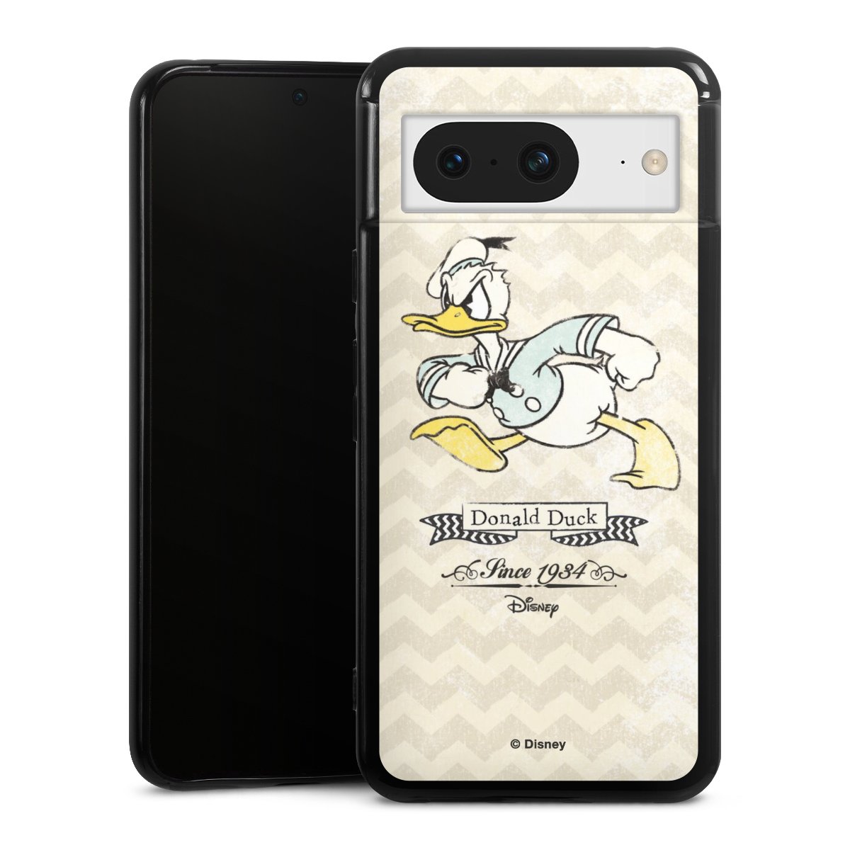 Google Pixel 8 Handy Silikon Hülle Case schwarz Handyhülle Official Licensed Product Disney Donuld Duck Vintage