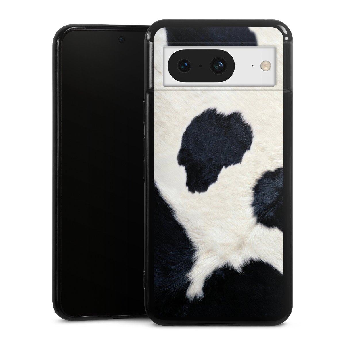 Google Pixel 8 Handy Silikon Hülle Case schwarz Handyhülle Animal Look Animal Print Cow Skin