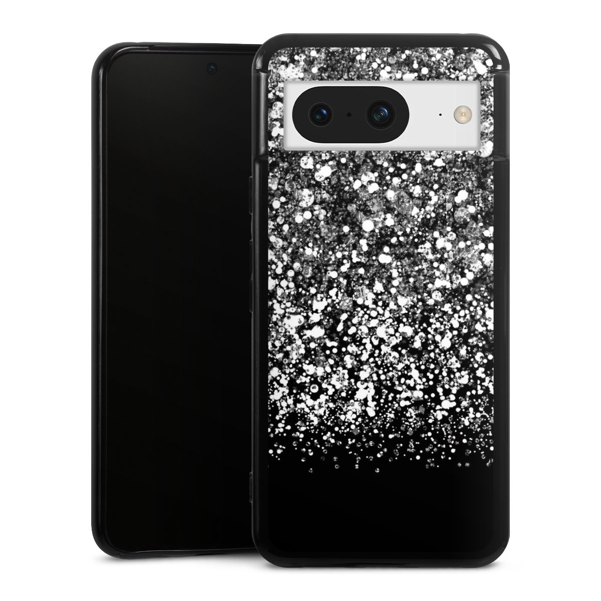 Google Pixel 8 Handy Silikon Hülle Case schwarz Handyhülle Glitzer Snowflake Muster