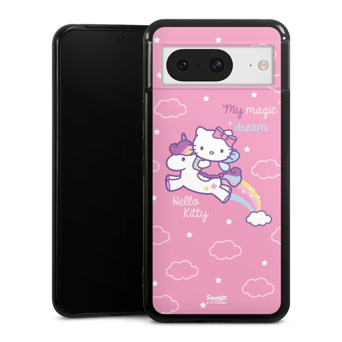 Google Pixel 8 Handy Silikon Hülle Case schwarz Handyhülle Einhorn Official Licensed Product Hello Kitty