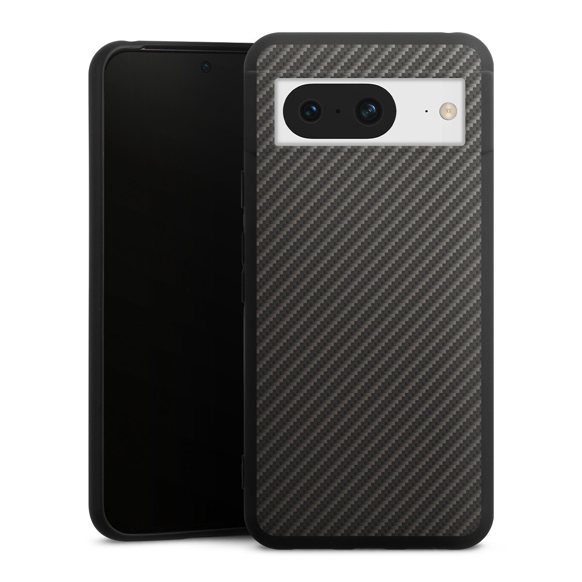 Google Pixel 8 Handy Premium Silikon Hülle Handyhülle schwarz Case Metallic Look Carbon Muster Silikon Premium Case