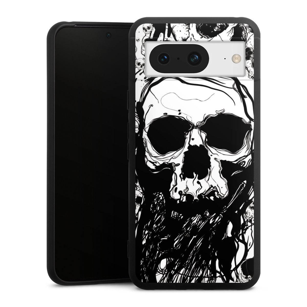 Google Pixel 8 Handy Premium Silikon Hülle Handyhülle schwarz Case Totenkopf Halloween Silikon Premium Case