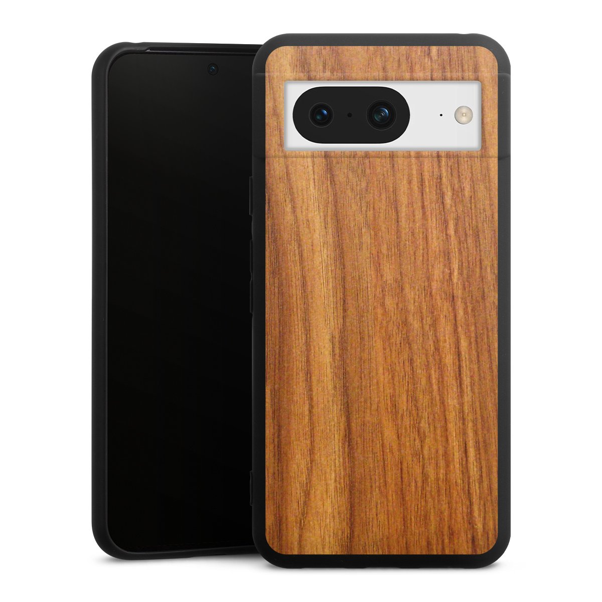 Google Pixel 8 Handy Premium Silikon Hülle Handyhülle schwarz Case Wood Larch Wooden Look Silikon Premium Case