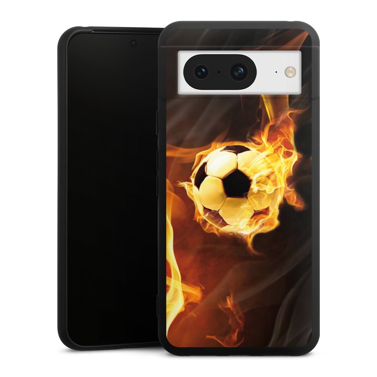 Google Pixel 8 Handy Premium Silikon Hülle Handyhülle schwarz Case Ball Fire Soccer Silikon Premium Case