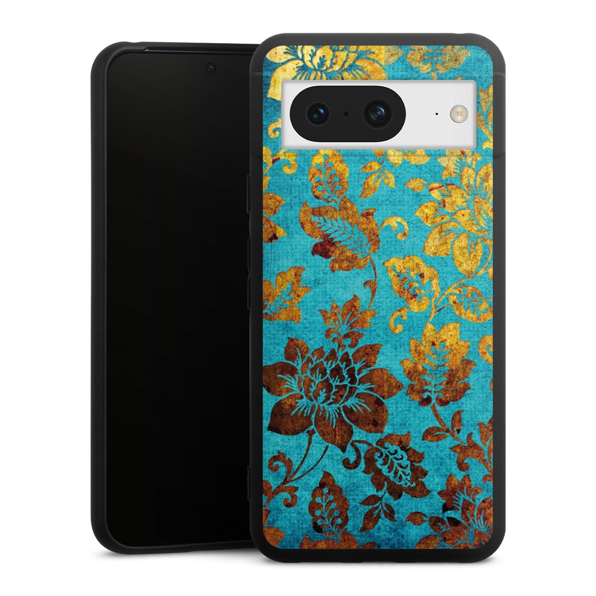 Google Pixel 8 Handy Premium Silikon Hülle Handyhülle schwarz Case Ornament Vintage Flowers Silikon Premium Case