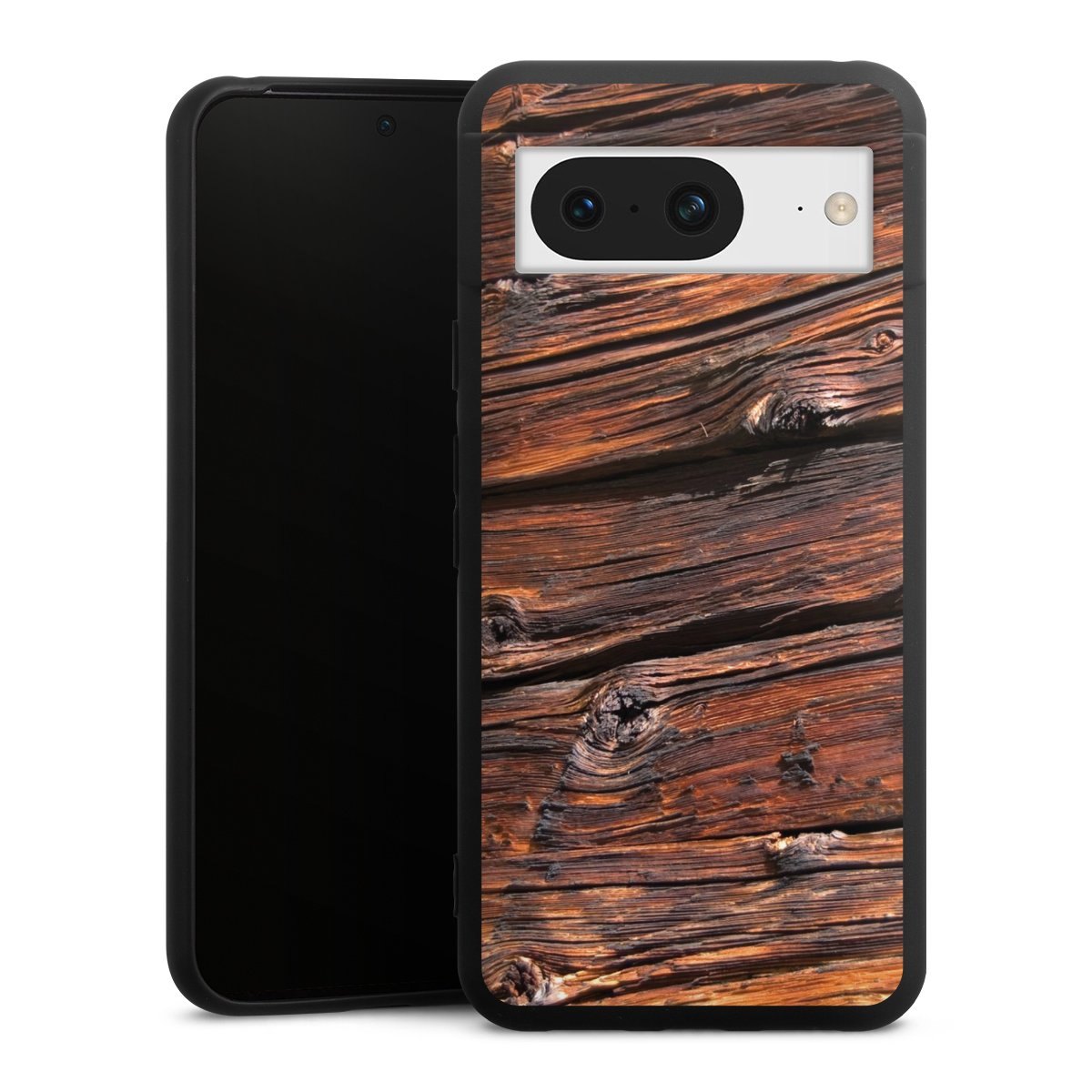 Google Pixel 8 Handy Premium Silikon Hülle Handyhülle schwarz Case Beams Wooden Look Wood Silikon Premium Case