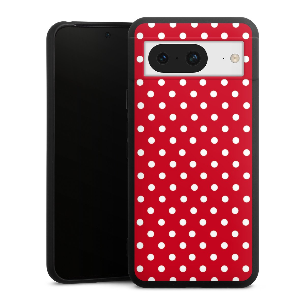 Google Pixel 8 Handy Premium Silikon Hülle Handyhülle schwarz Case Points Polka Dots Retro Silikon Premium Case