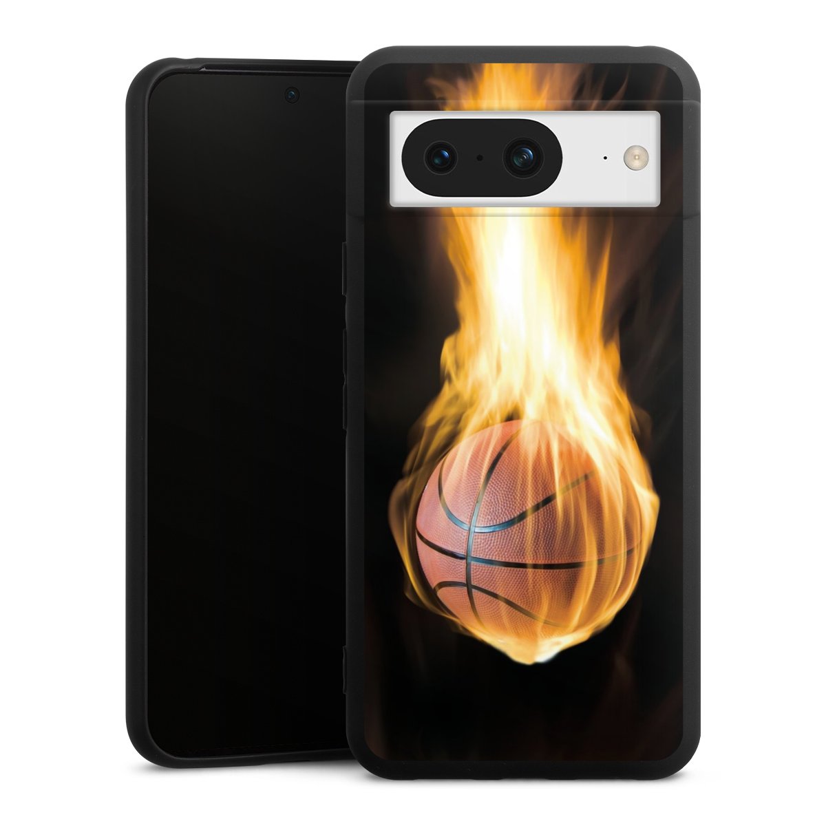 Google Pixel 8 Handy Premium Silikon Hülle Handyhülle schwarz Case Basketball Sports Fire Silikon Premium Case