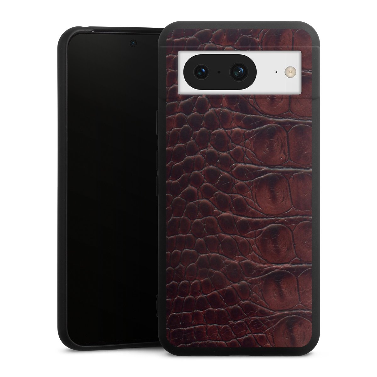 Google Pixel 8 Handy Premium Silikon Hülle Handyhülle schwarz Case Crocodile Animal Print Leather Silikon Premium Case