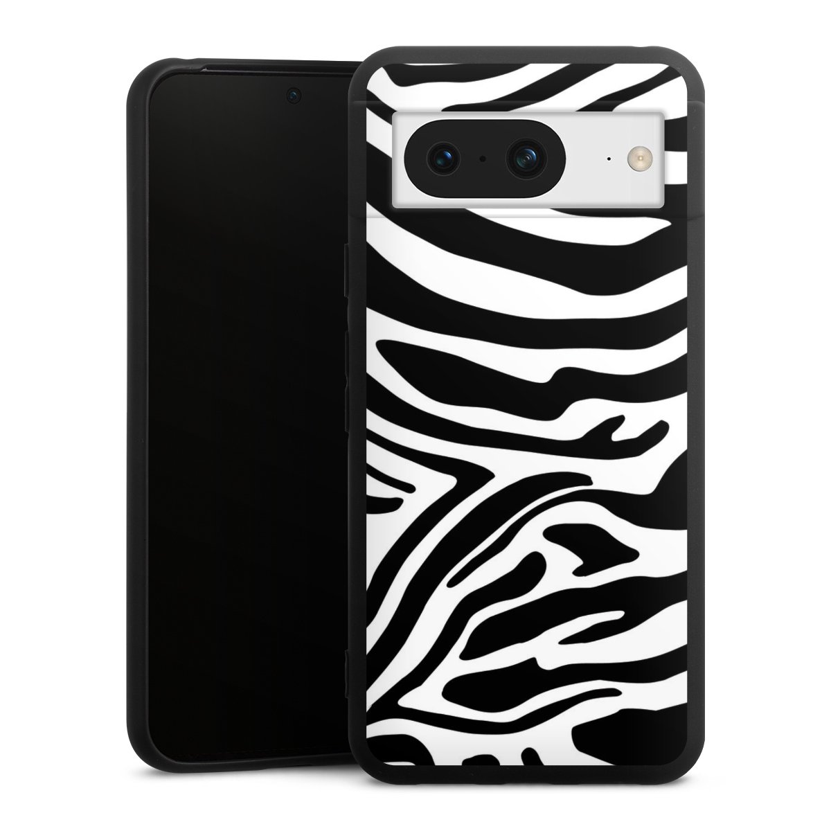 Google Pixel 8 Handy Premium Silikon Hülle Handyhülle schwarz Case Zebra Animal Look Animal Print Silikon Premium Case