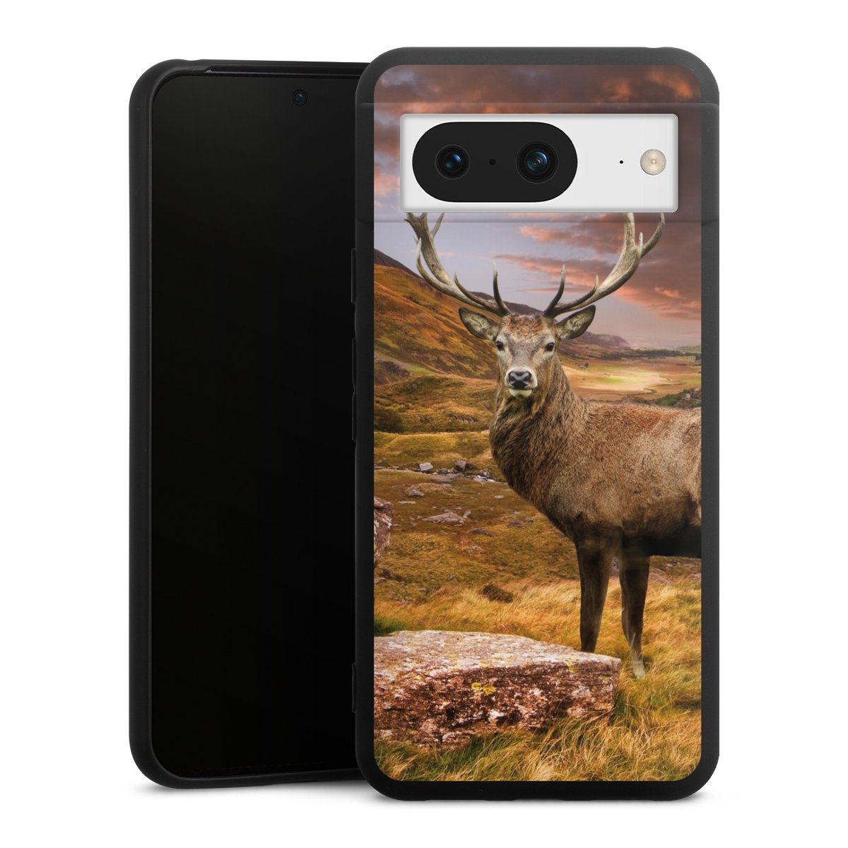 Google Pixel 8 Handy Premium Silikon Hülle Handyhülle schwarz Case Meadow Mountain Deer Silikon Premium Case