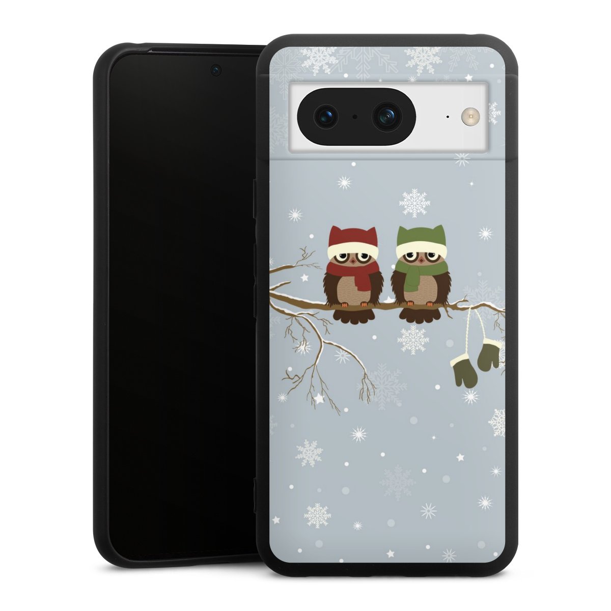 Google Pixel 8 Handy Premium Silikon Hülle Handyhülle schwarz Case Owl Winter Christmas Silikon Premium Case