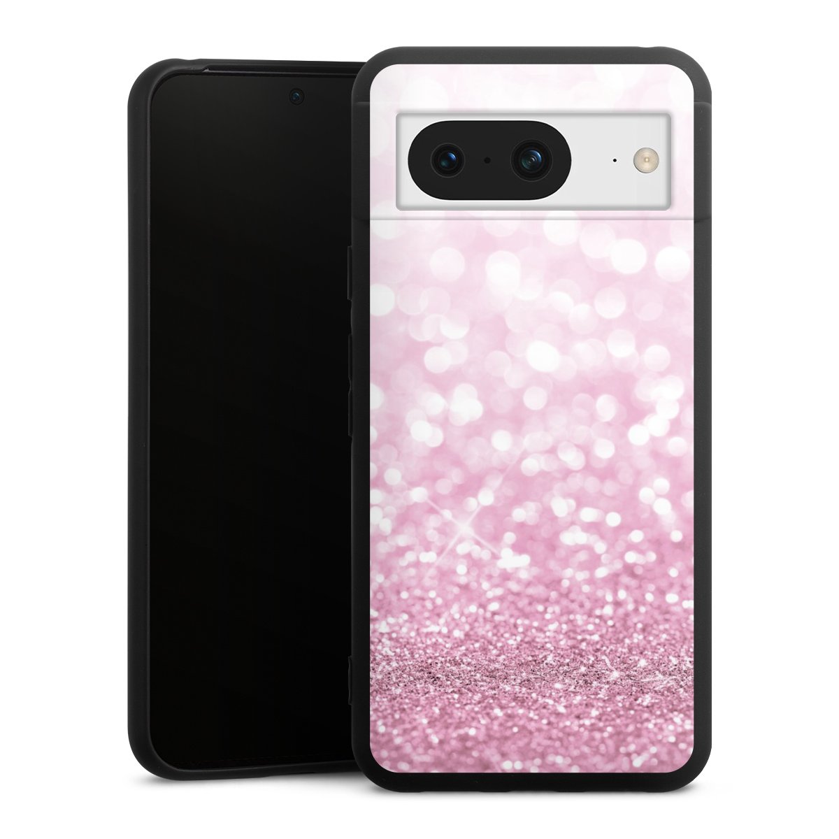 Google Pixel 8 Handy Premium Silikon Hülle Handyhülle schwarz Case Glitzer Pink Shine Silikon Premium Case