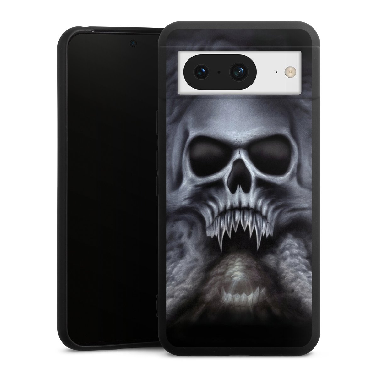 Google Pixel 8 Handy Premium Silikon Hülle Handyhülle schwarz Case Totenkopf Skull Silikon Premium Case