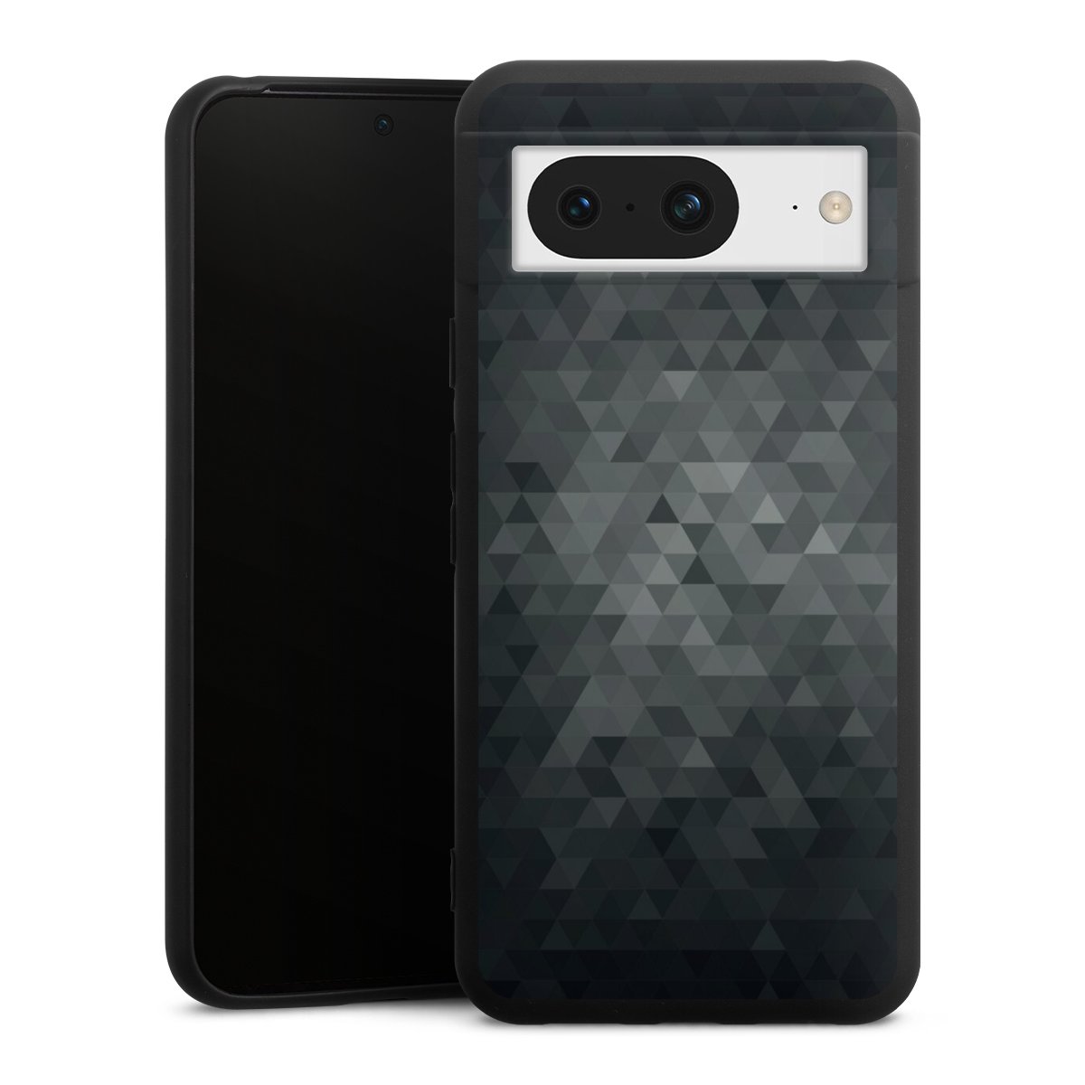 Google Pixel 8 Handy Premium Silikon Hülle Handyhülle schwarz Case Black Triangle Muster Silikon Premium Case