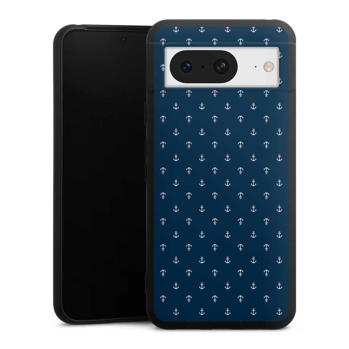 Google Pixel 8 Handy Premium Silikon Hülle Handyhülle schwarz Case Muster Anchor Sail Silikon Premium Case