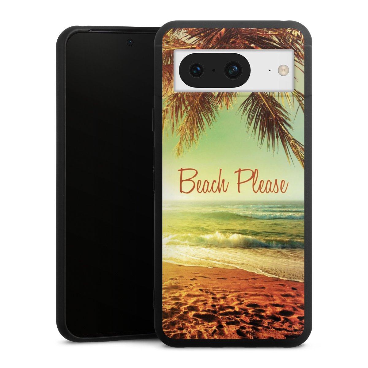 Google Pixel 8 Handy Premium Silikon Hülle Handyhülle schwarz Case Beach Urlaub Palm Tree Silikon Premium Case