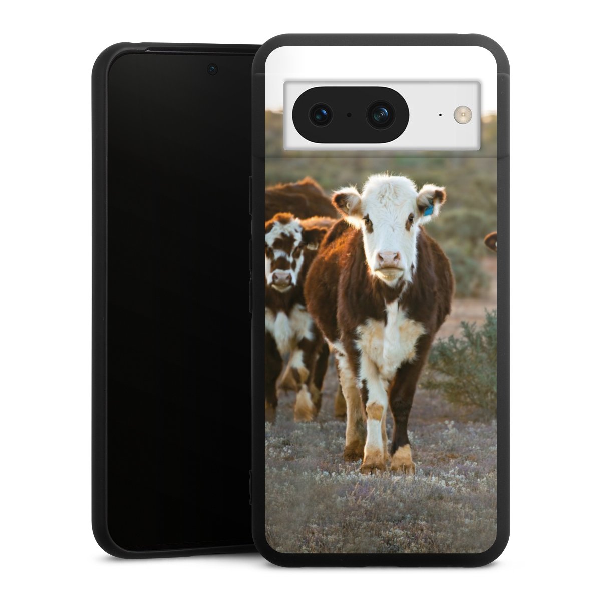 Google Pixel 8 Handy Premium Silikon Hülle Handyhülle schwarz Case Cow Farmer Calf Silikon Premium Case