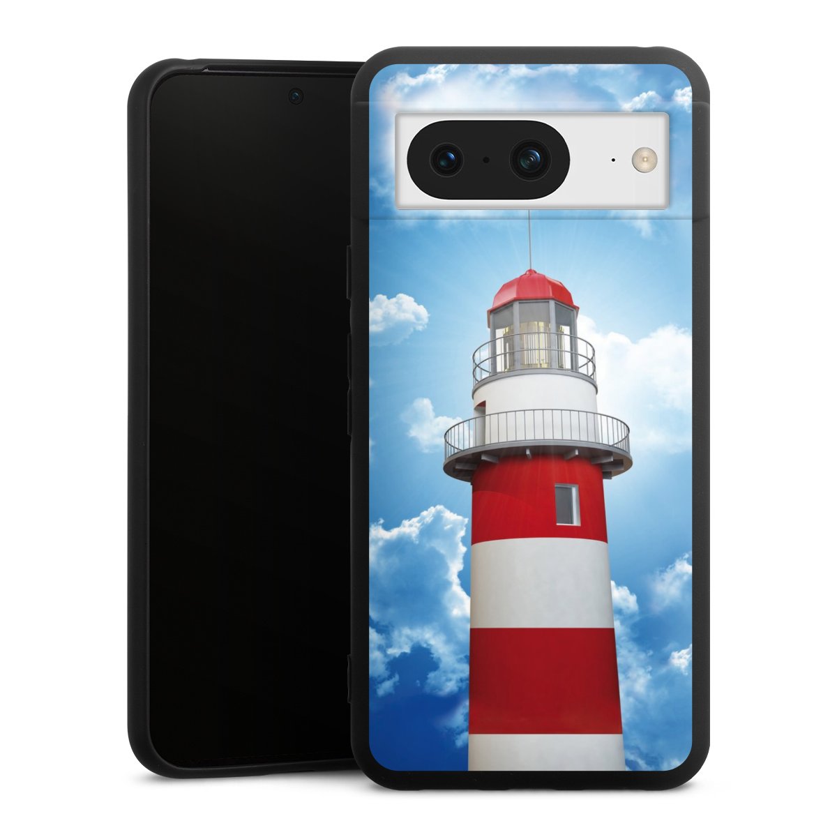 Google Pixel 8 Handy Premium Silikon Hülle Handyhülle schwarz Case Lighthouse Sky Cloud Silikon Premium Case