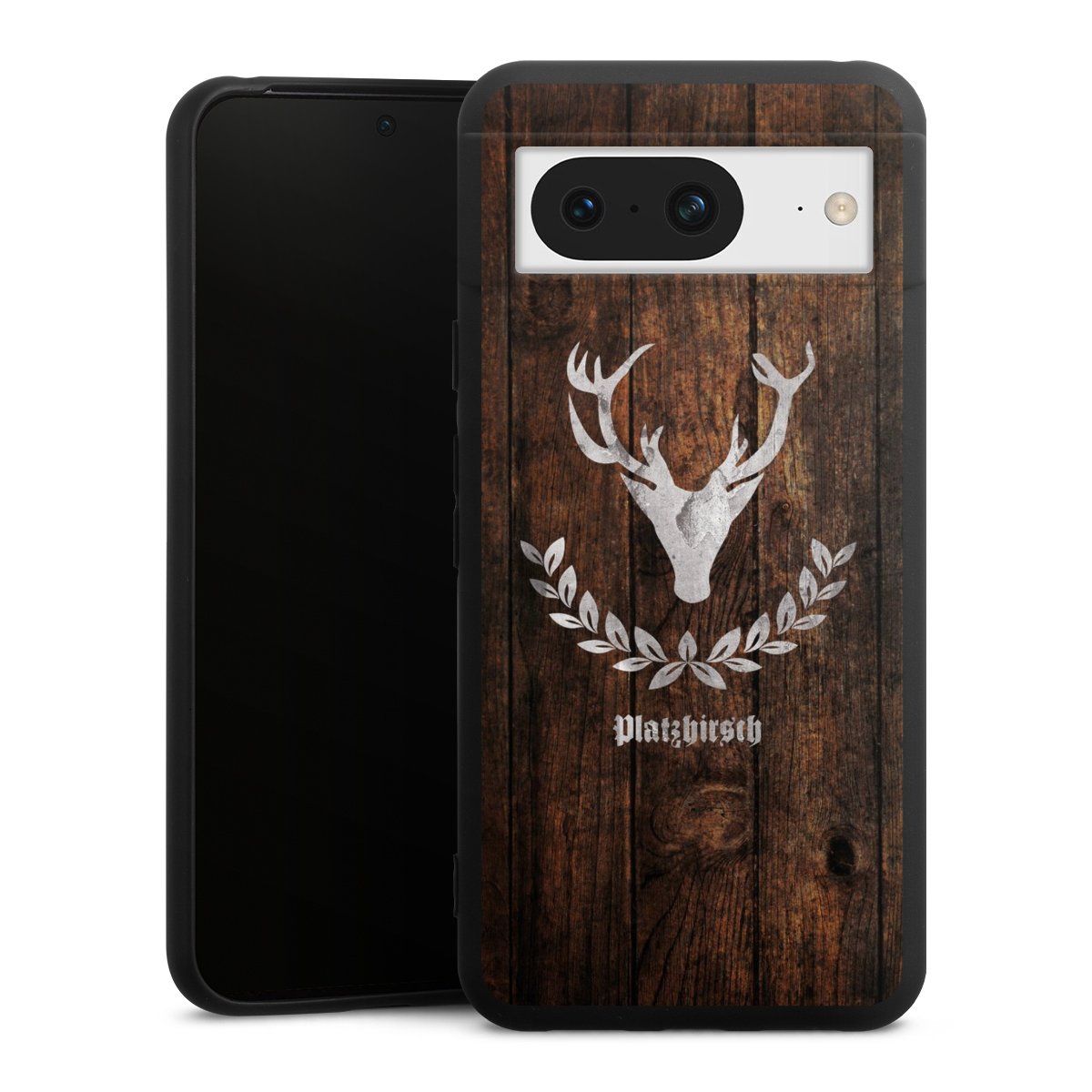 Google Pixel 8 Handy Premium Silikon Hülle Handyhülle schwarz Case Deer Wood Wooden Look Silikon Premium Case