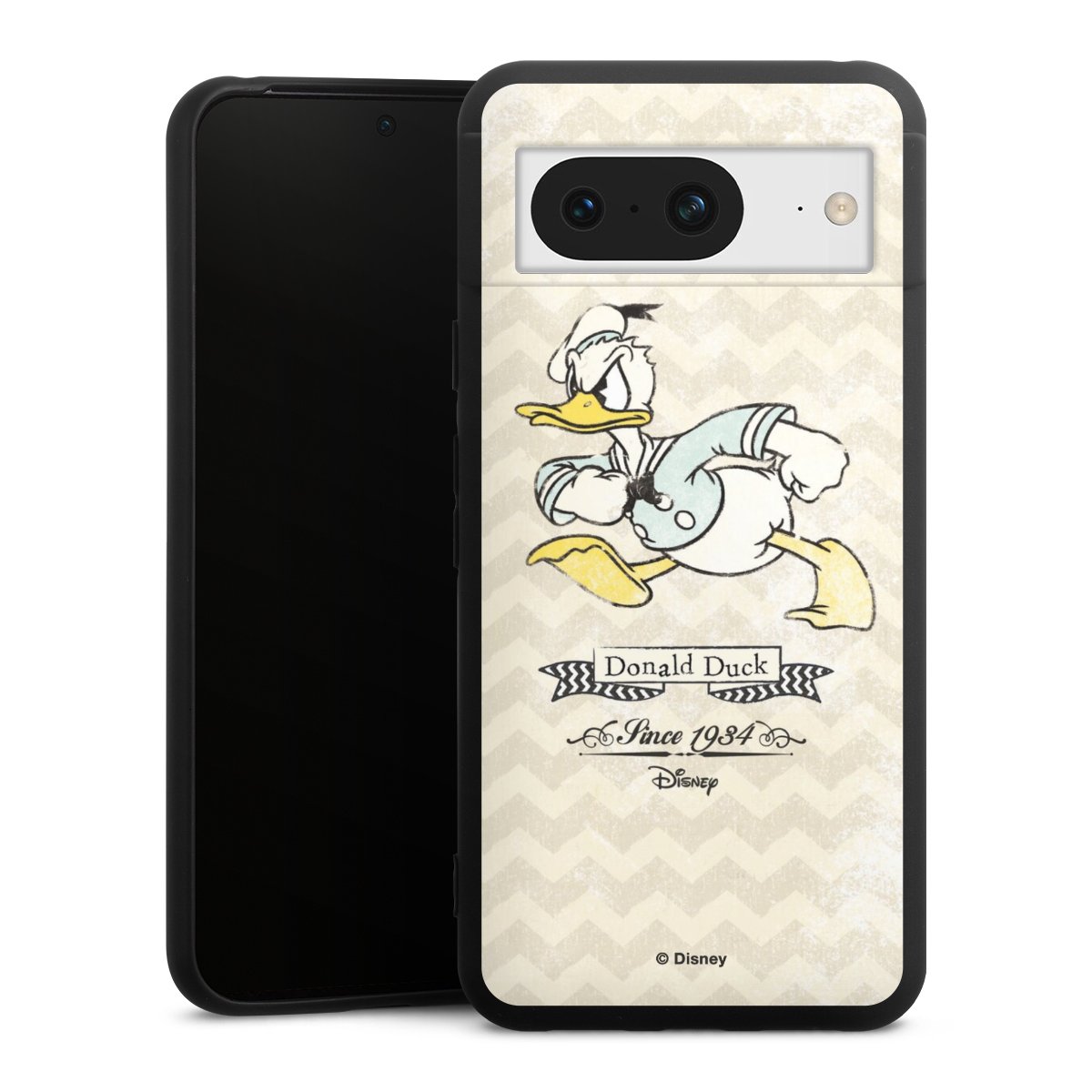 Google Pixel 8 Handy Premium Silikon Hülle Handyhülle schwarz Case Official Licensed Product Disney Donuld Duck Vintage Silikon Premium Case