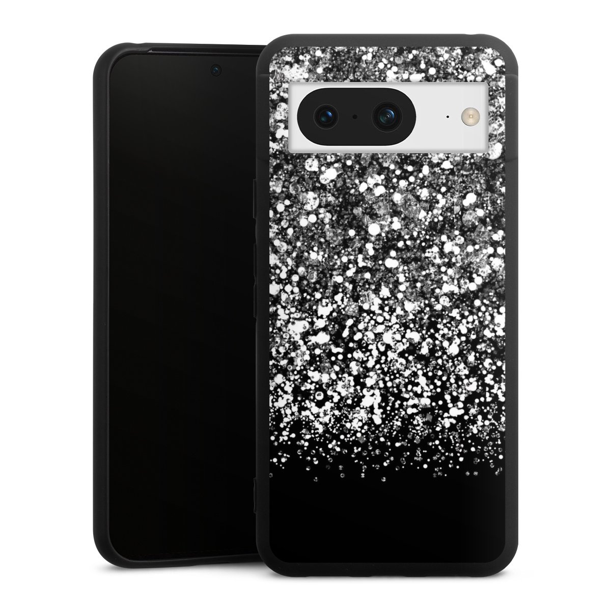 Google Pixel 8 Handy Premium Silikon Hülle Handyhülle schwarz Case Glitzer Snowflake Muster Silikon Premium Case