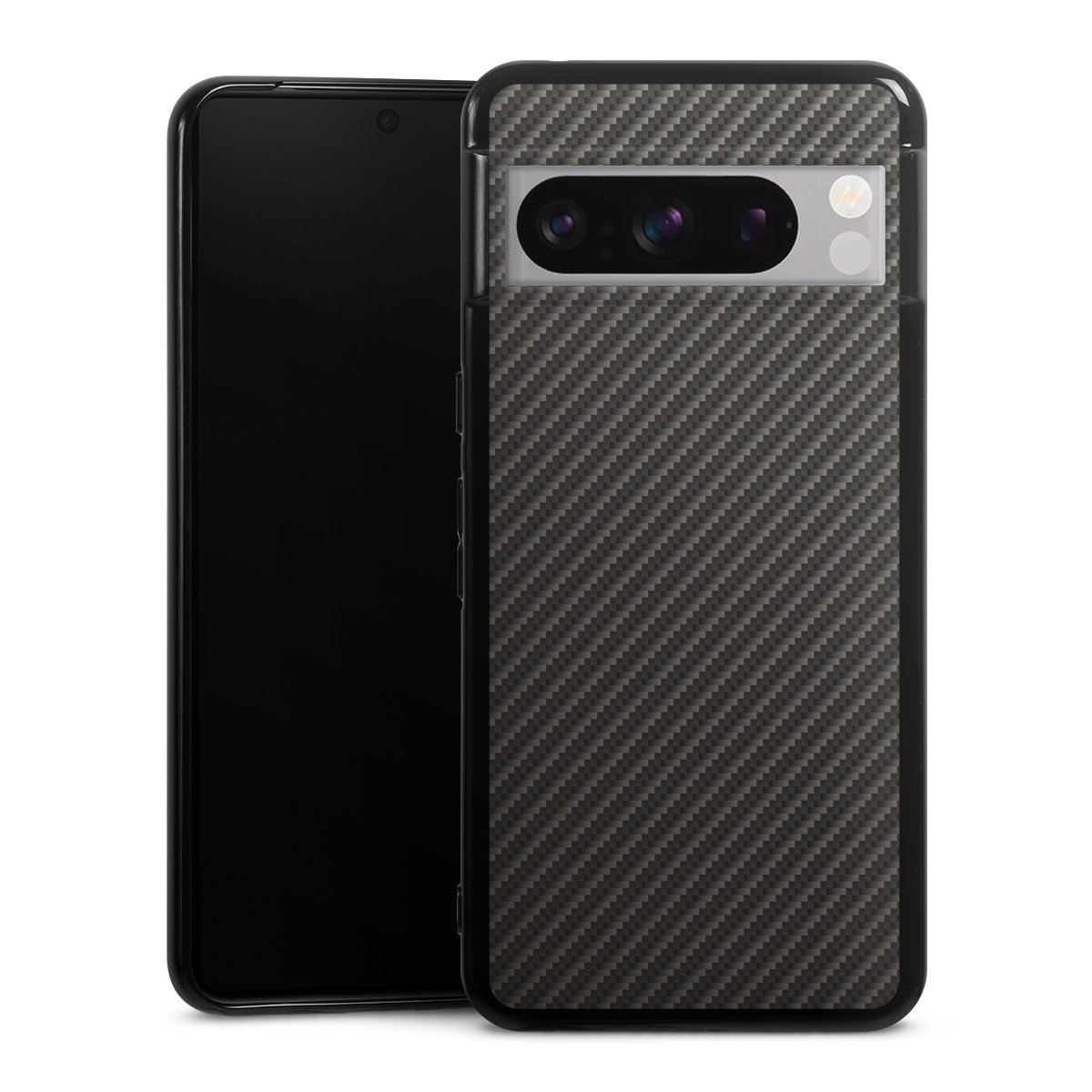 Google Pixel 8 Pro Handy Silikon Hülle Case schwarz Handyhülle Metallic Look Carbon Muster