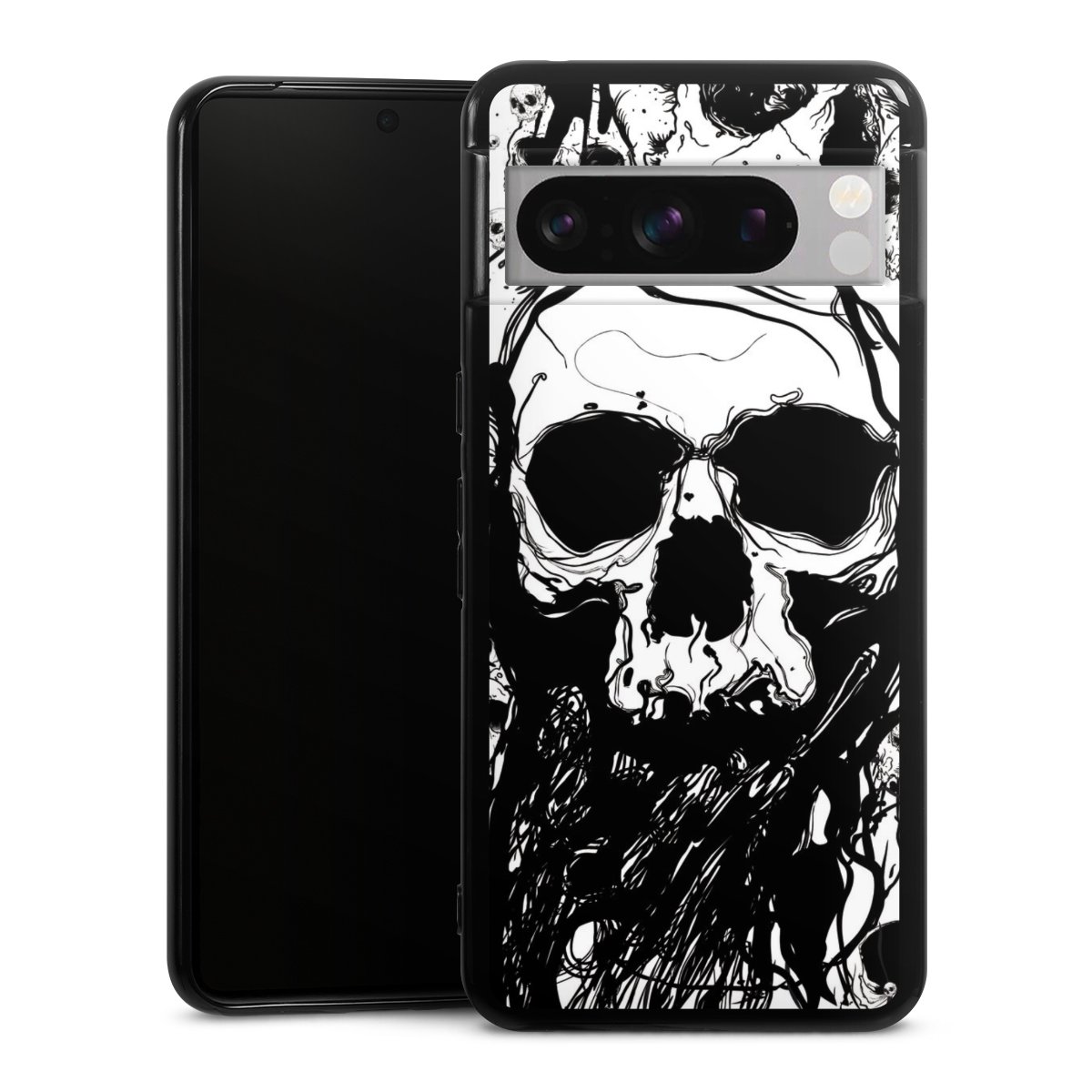 Google Pixel 8 Pro Handy Silikon Hülle Case schwarz Handyhülle Totenkopf Halloween