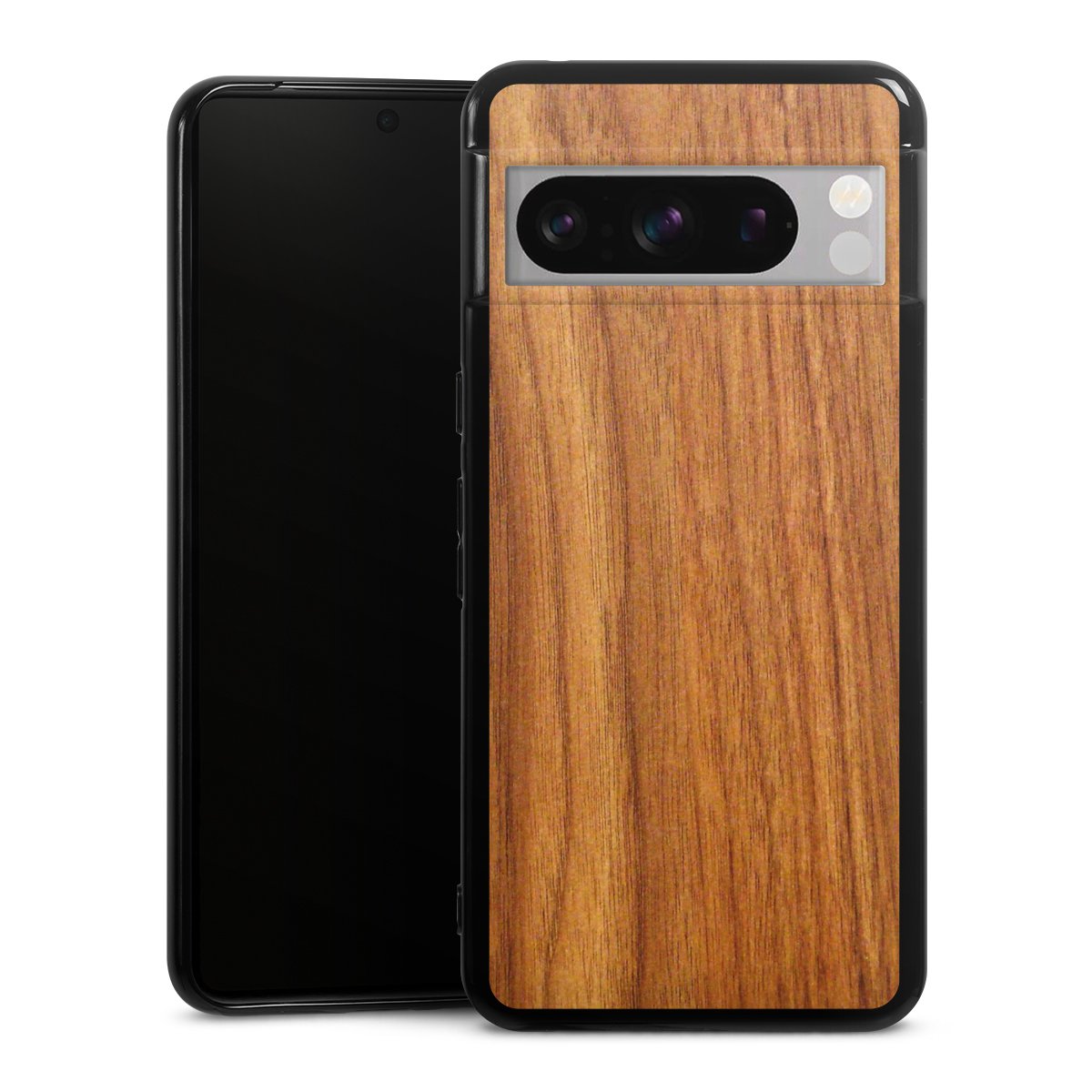 Google Pixel 8 Pro Handy Silikon Hülle Case schwarz Handyhülle Wood Larch Wooden Look