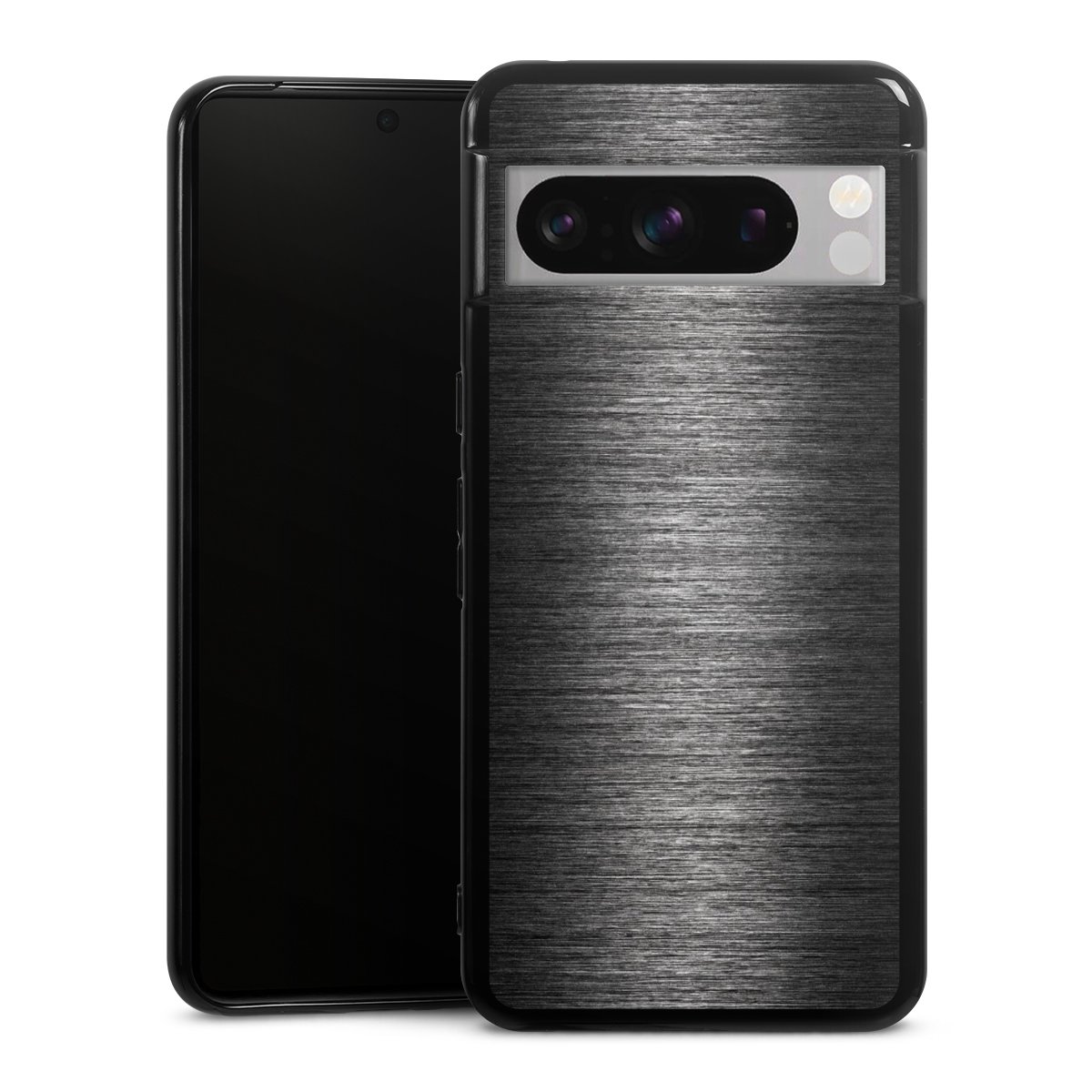 Google Pixel 8 Pro Handy Silikon Hülle Case schwarz Handyhülle Metallic Look Anthracite Metal