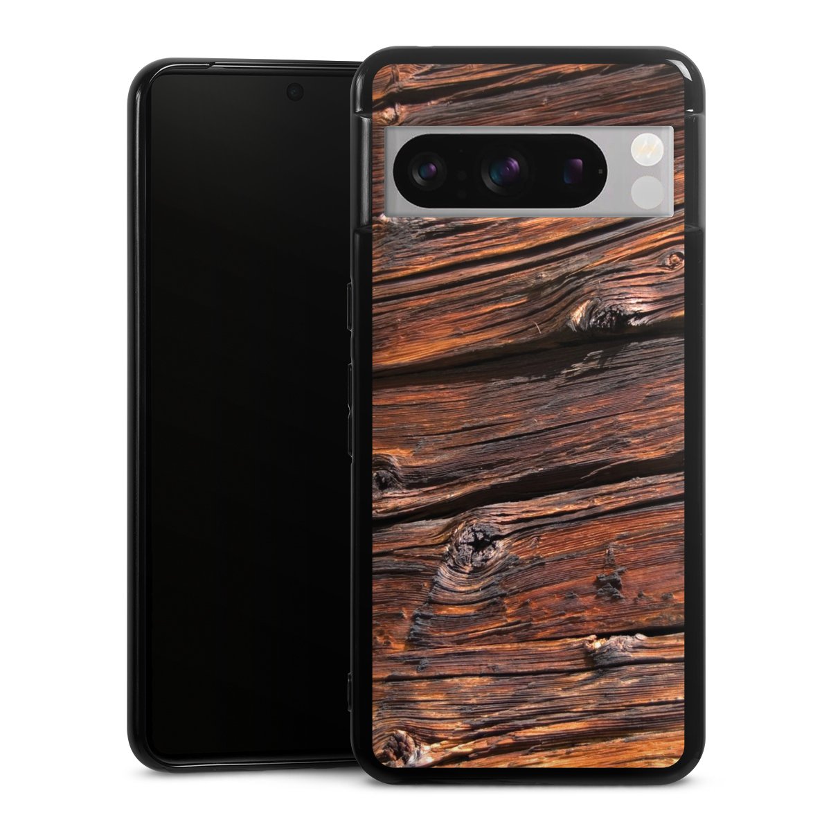 Google Pixel 8 Pro Handy Silikon Hülle Case schwarz Handyhülle Beams Wooden Look Wood