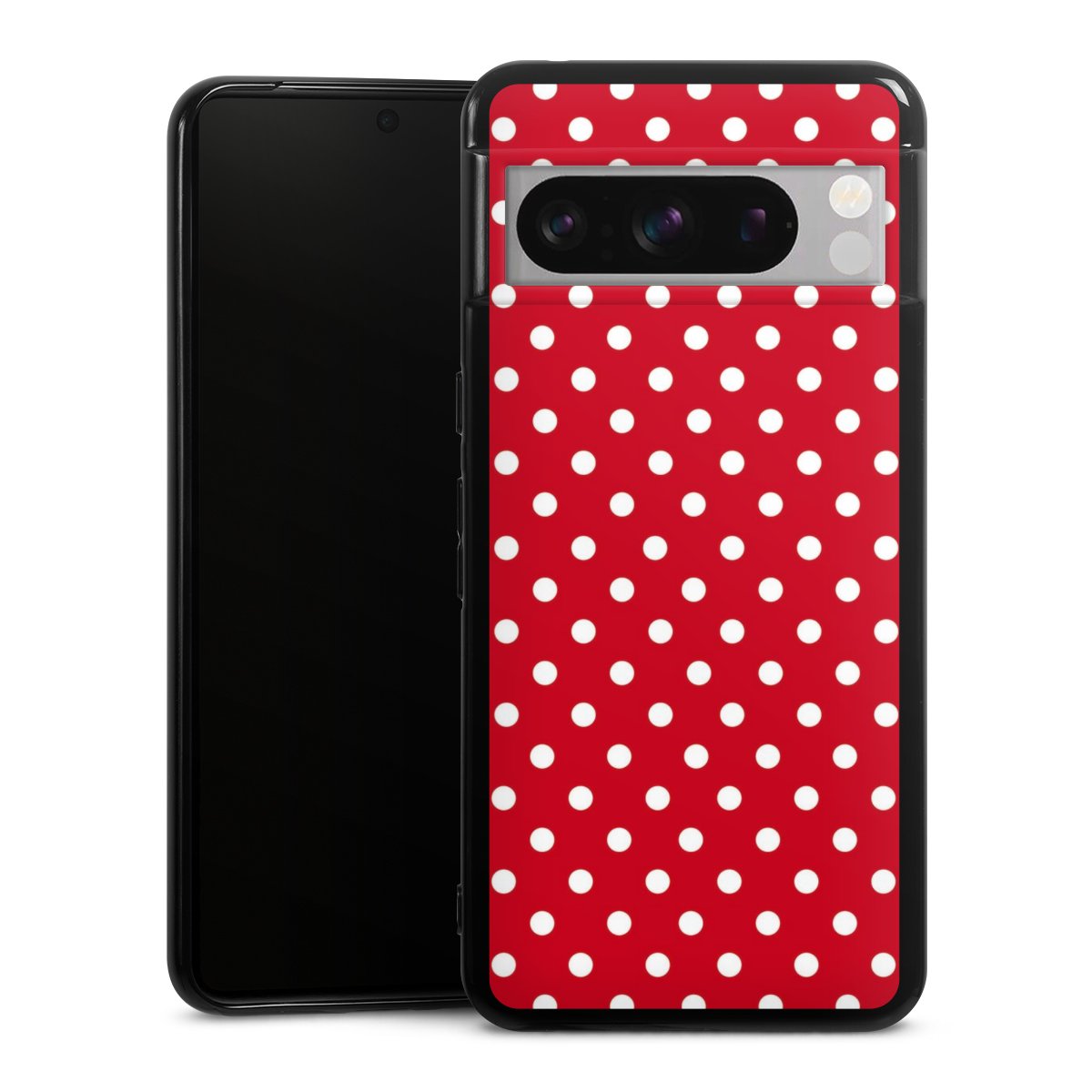 Google Pixel 8 Pro Handy Silikon Hülle Case schwarz Handyhülle Points Polka Dots Retro