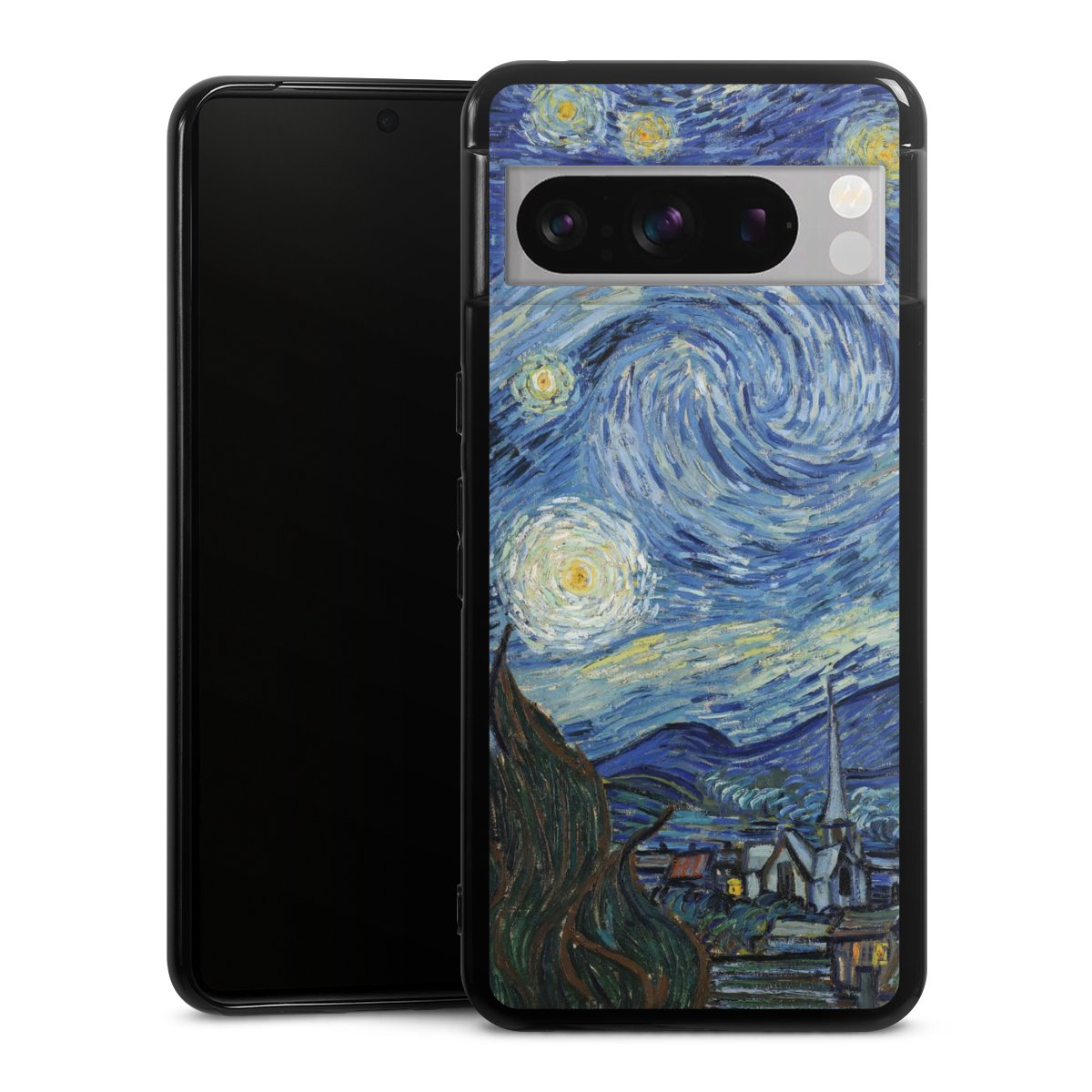 Google Pixel 8 Pro Handy Silikon Hülle Case schwarz Handyhülle The Starry Night Kunst Vincent Van Gogh