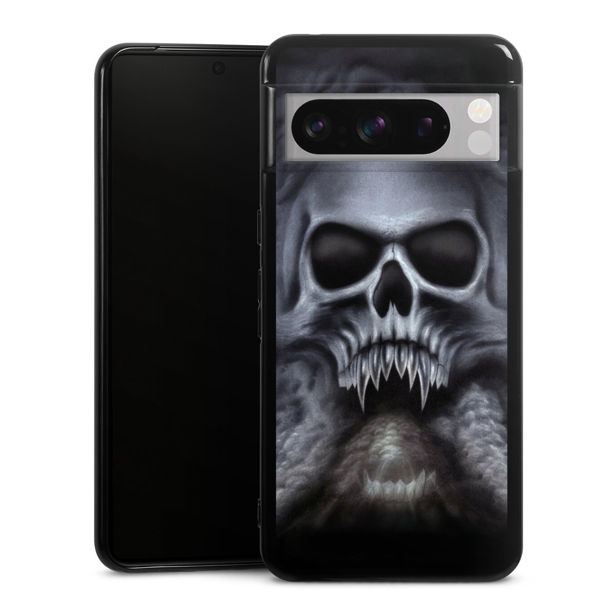 Google Pixel 8 Pro Handy Silikon Hülle Case schwarz Handyhülle Totenkopf Skull