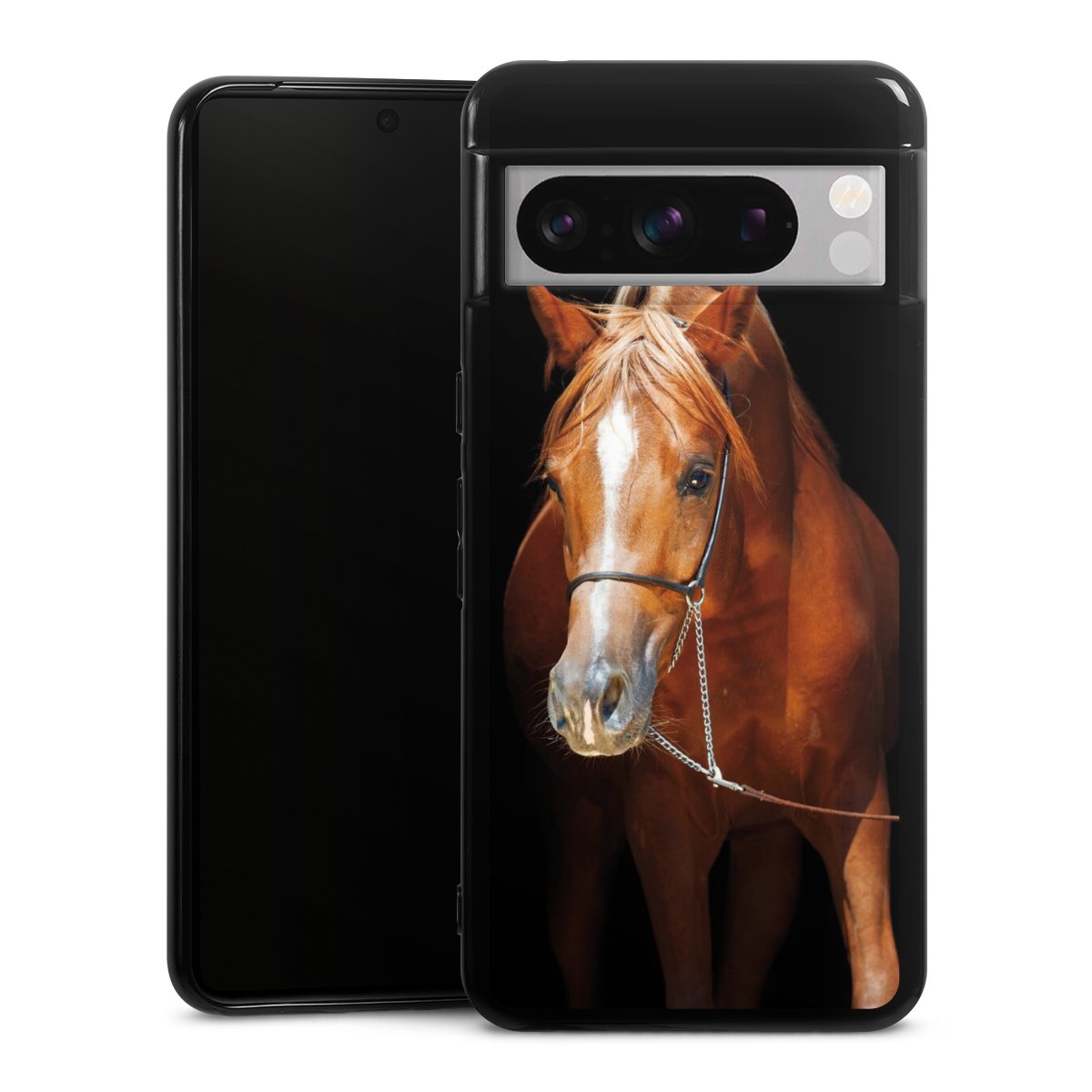 Google Pixel 8 Pro Handy Silikon Hülle Case schwarz Handyhülle Mare Horse Hobby