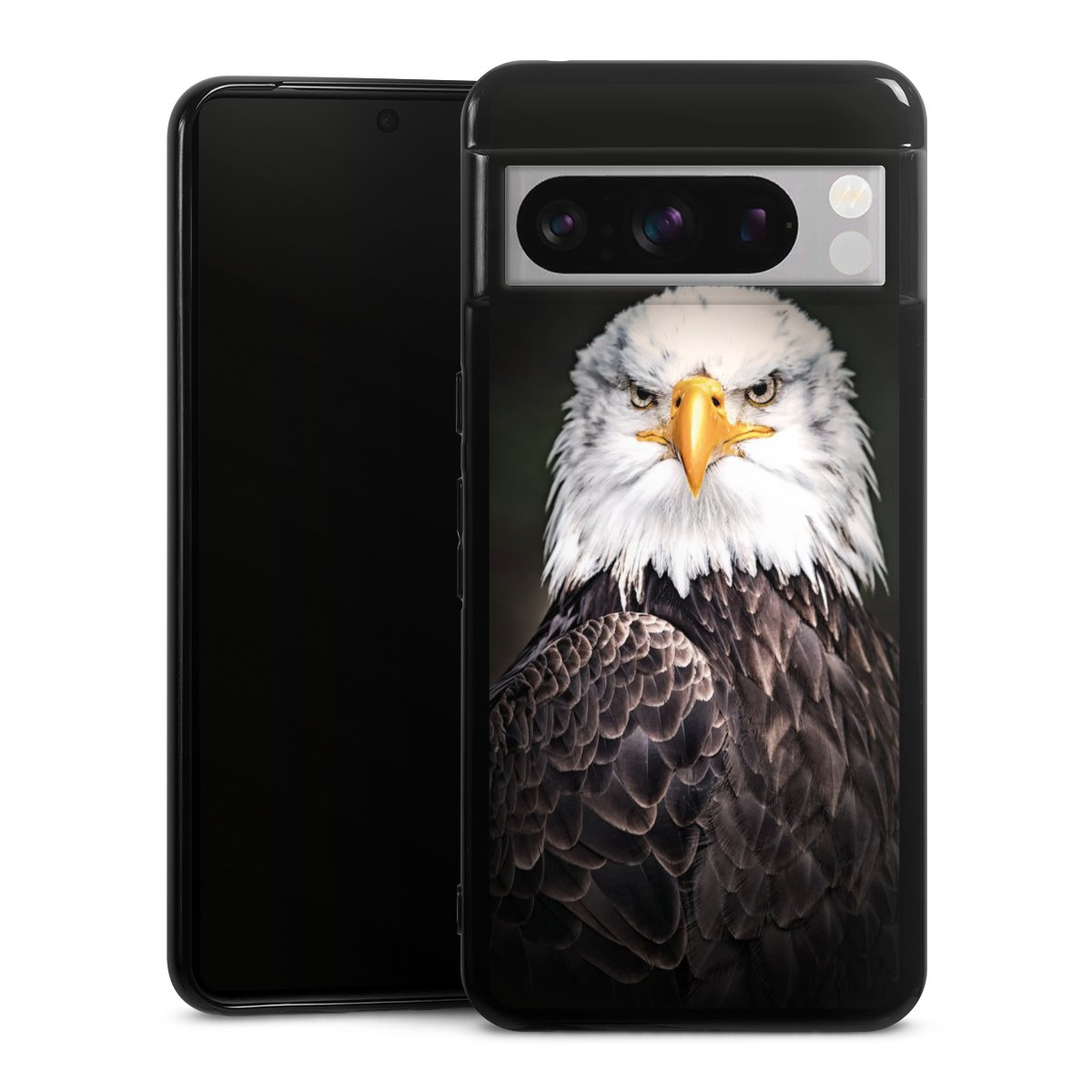 Google Pixel 8 Pro Handy Silikon Hülle Case schwarz Handyhülle Eagle Bird