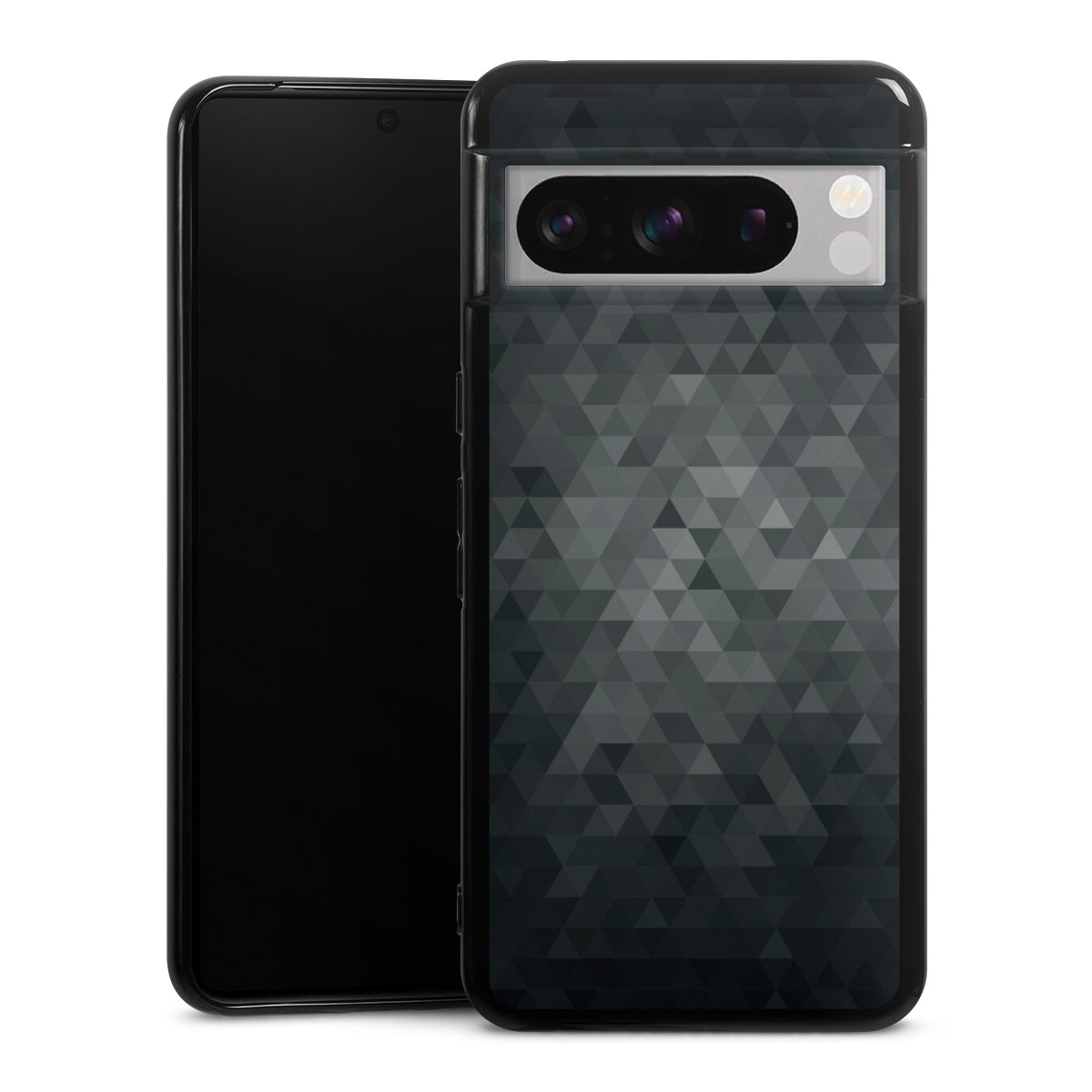 Google Pixel 8 Pro Handy Silikon Hülle Case schwarz Handyhülle Black Triangle Muster