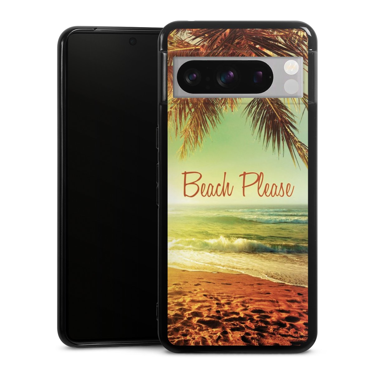 Google Pixel 8 Pro Handy Silikon Hülle Case schwarz Handyhülle Beach Urlaub Palm Tree