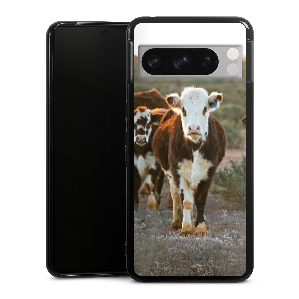 Google Pixel 8 Pro Handy Silikon Hülle Case schwarz Handyhülle Cow Farmer Calf