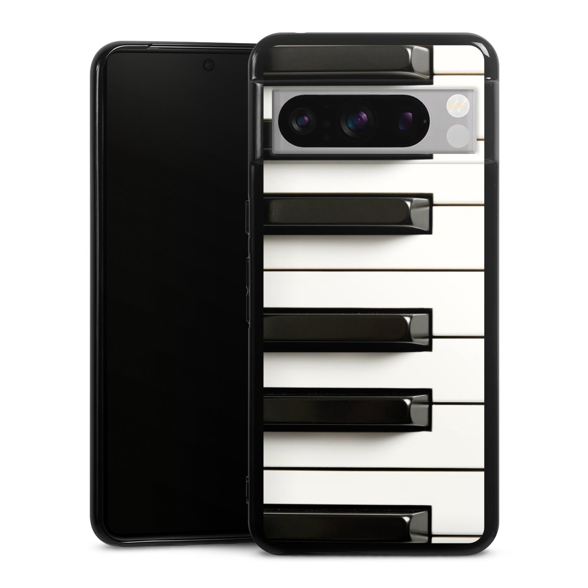 Google Pixel 8 Pro Handy Silikon Hülle Case schwarz Handyhülle Klavier Piano Music